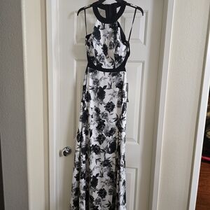 Splendid Black and White Floral Maxi Halter Dress